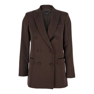 Plain Women Brown Double-Breasted Jacket With Peak Lapels In Satin Woman